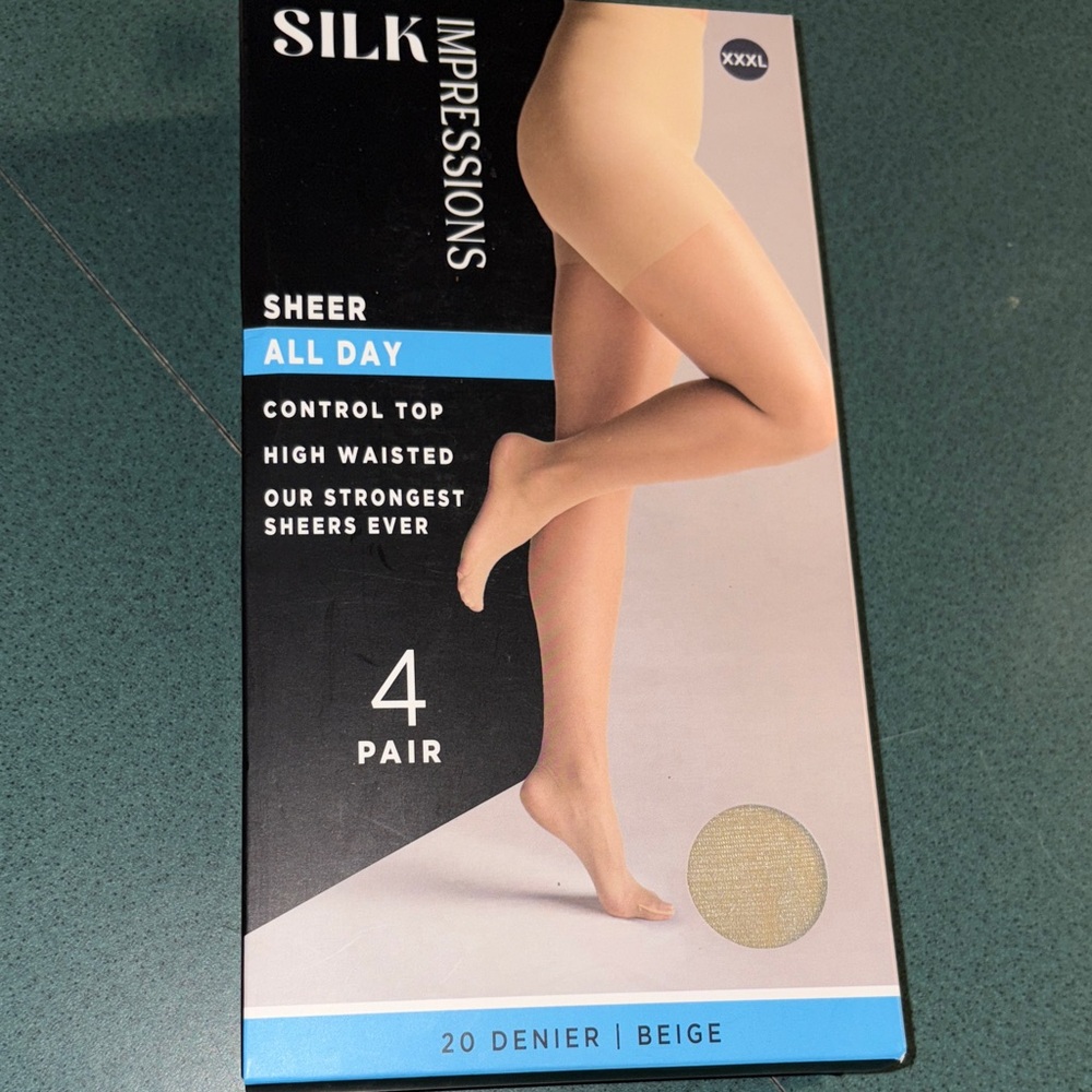 NEW XXXL silk Impressions Beige Sheer Control Top Pantyhose 4-Pack hosiery